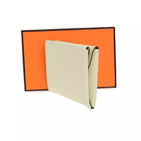 HERMES Logo Calvi Duo Card Holder Coin Case Epsom Leather White Yellow 50RK842 - Picture 11 of 12